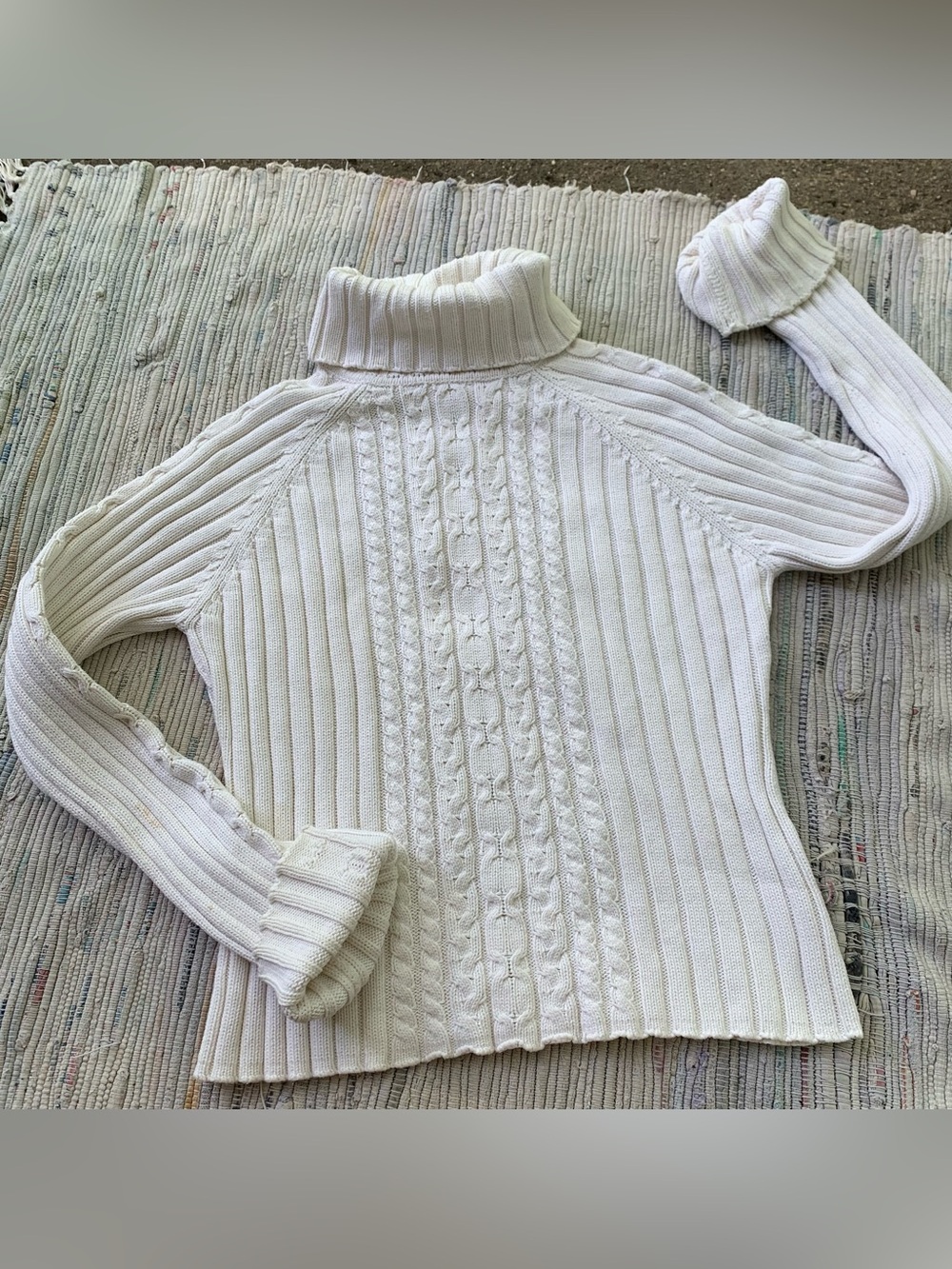 vtg 100% cotton ribbed chunky knit turtleneck sweater ivory minimalist